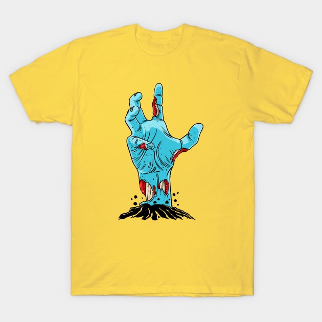 Creepy Zombie Cartoon Hand Rising from the Grave T-Shirt by OccultOmaStore